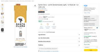 Santa Clara Leche Deslactosada Light, 12 pack de 1 L por $274 en Amazon