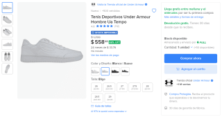 Tenis Under Armour UA Tempo para hombre por $559 en Mercado Libre