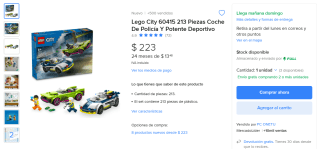 Lego City Coche Policía 213 Piezas por $223 | Oferta Mercado Libre