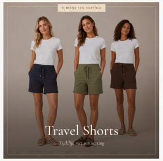 10% korting op travel shorts bij Stretchshop