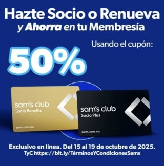Cupón Sam's Club: 50% de descuento en Membresías