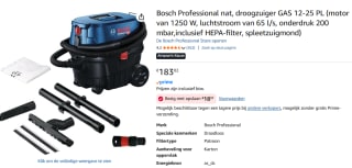 Bosch Professional GAS 12-25 PL Bouwstofzuiger - 1250 W voor €164,71 bij Amazon
