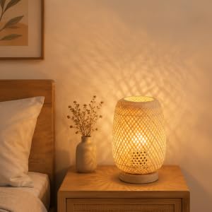 BARCELONA LED Lámpara de Mesa de Mimbre y Madera "Ruka" por 14.99€