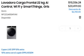 Samsung WF22C6400AVAX lavadora de carga frontal 22 kg por $10,556