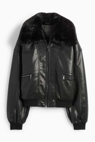 Bomberjack met rand van imitatiebont en imitatieleer voor €19,99 bij C&A