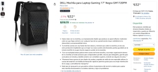 Mochila Dell GM1720PM 17" Negro Reflectora Gaming por $632 | Amazon