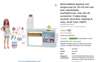 Barbie Bakkerij Speelset met tengere pop voor €18,91 bij Amazon