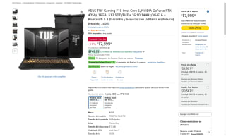 Asus TUF Gaming F16 RTX 4050 por $14,549 | Amazon