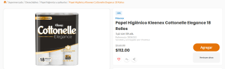 Papel Higiénico Kleenex Cottonelle Elegance 18 Rollos por $112 en Chedraui