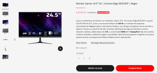 Monitor Gamer Cosmos Edge MCE245P 24.5" por $1,864 en Balam Rush