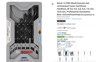 Bosch 7-delige Houtspiraalboor set in cassette voor €4,95 bij Amazon