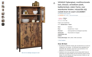 VASAGLE opbergkast voor €75,99 bij Amazon