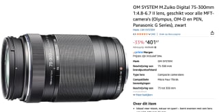 OM System M.Zuiko Digital ED 75-300mm f/4.8-6.7 II Objectief voor €401,67 bij Amazon