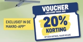 20% korting op 1 artikel naar keuze via de app bij de Makro