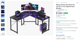 Escritorio Gamer en L con Soporte para Monitor por $1,293 en Mercado Libre