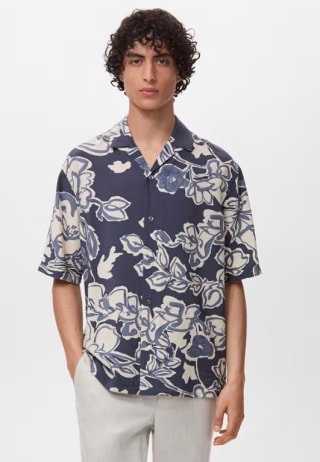 Mango Outlet Camisa Floral Arrugado Azul por 11,99€