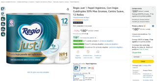 Papel Higiénico Regio Just 1 (12 rollos) por $135 en Amazon
