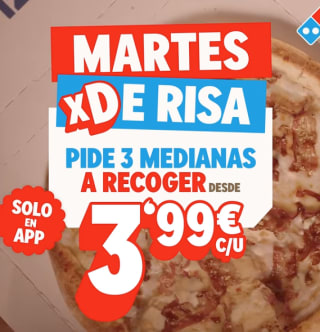 3 Pizzas medianas a recoger por solo 3,99€ la unidad Dominos Pizza solo APP