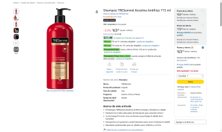 Shampoo TRESemmé Keratina Antifrizz por $63 | Amazon