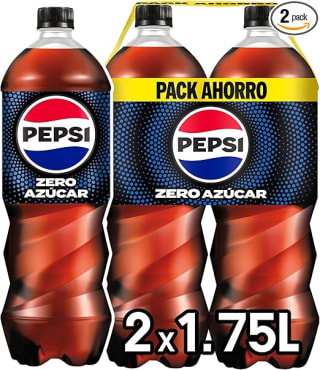 Pepsi zero Refresco cola cero azúcar y calorías, packs 2 botellas 1.75 l por 1.90€
