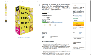 Juego de Mesa Taco Gato Cabra Queso Pizza por $189 | Amazon