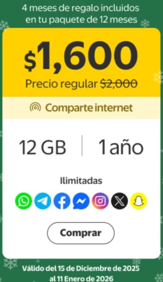 Promoción Anual de Bait 12GB por 1 año por $1,600