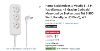 HAMA Stekkerdoos 3-voudig 1.4 m voor €1,99 bij Amazon