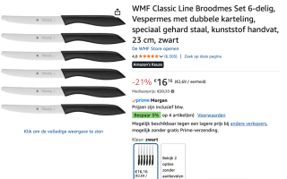 WMF Classic Line 6-delige gekartelde universeel messen set voor €16,16 bij Amazon