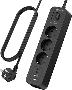 JSVER Regleta Enchufes con USB C, Proteccion Sobretension 13.99€