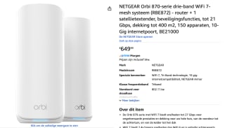 NETGEAR Orbi RBE872 - Mesh WiFi - WiFi 7 - voor €649,99 bij Amazon