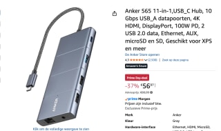 Anker 565 11-in-1,USB_C Hub, 10 Gbps USB_A datapoorten voor €56,97 bij Amazon