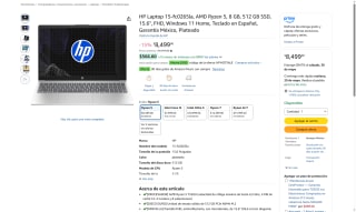 HP Laptop 15-fc0265la Ryzen 5 8GB 512GB por $6,299 | Oferta Amazon
