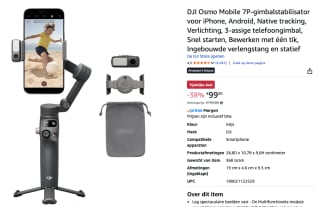 DJI Osmo Mobile 7 Pro voor €99 bij Amazon