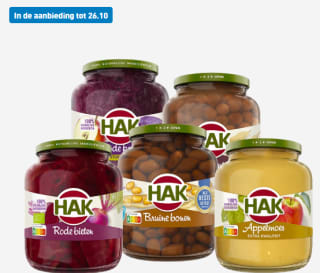 2 potten HAK Appelmoes, bonen en groenten in pot voor €2 bij de Aldi