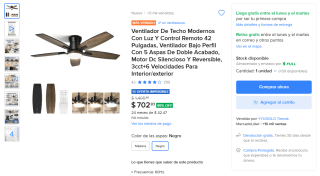 Ventilador de techo moderno 42" por $703 en Mercado Libre