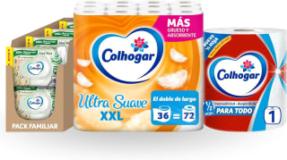 Lote Colhogar: Papel Cocina Paratodo + 36 rollos Papel Higiénico + 640 Toallitas