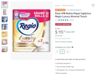 Papel Higiénico Regio 18 Rollos por $115 | Mercado Libre