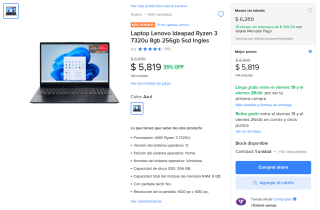 Lenovo Ideapad Ryzen 3 7320U 8GB 256GB por $4,819 | Mercado Libre