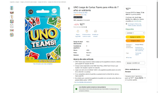 UNO Juego de Cartas Teams por $67 | Amazon