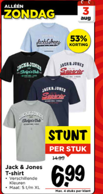 Jack en Jones T-shirt voor €6,99 bij Vomar