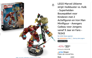 LEGO Marvel Ultieme strijd: Hulkbuster vs. Hulk voor €30 bij Amazon