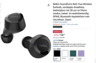 Belkin SOUNDFORM Bolt Wireless in-ear voor €16,99 bij Amazon