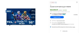 Pantalla TCL 98" QLED Google TV 98Q73K por $24,038 en Sam's Club