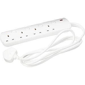 Mercury Extension Lead with Switches, 2 Metre 4 Gang Extension Lead with Individual