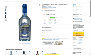 Tequila José Cuervo Platino 750ml por $588 | Oferta Amazon