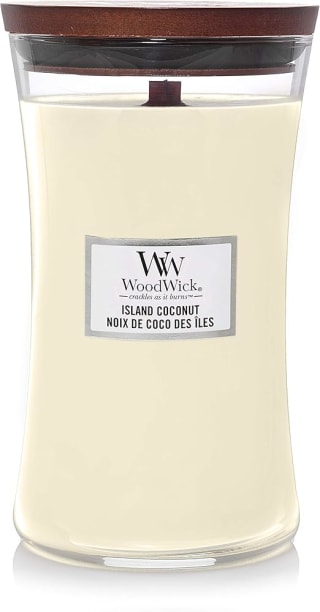 WoodWick Large Hourglass Scented Candle Island Coconut Crackling Wick 609g Burns up