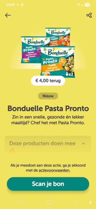 €4 cashback op Bonduelle Pasta Pronto via Tikkie