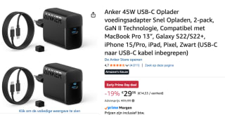 2 Anker Nano (45W) USB-C Opladers met USB-C Kabel voor €2906 bij Amazon