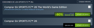 EA Sports FC 26 The World's Game Edition por $299 | Steam