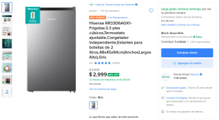 Frigobar Hisense RR33D6AGX1 por $2,999 | Mercado Libre (AMEX MSI)